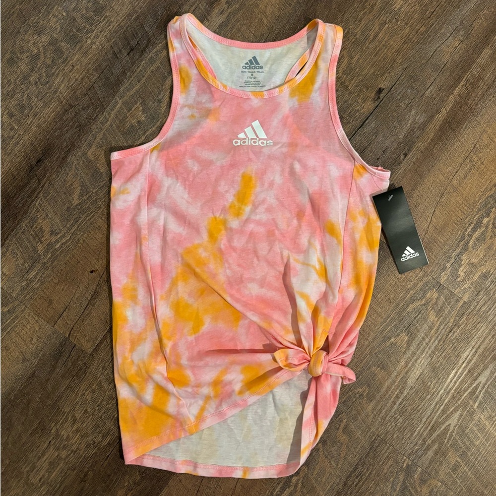 Girls Orange and pink tie dye adidas tank top